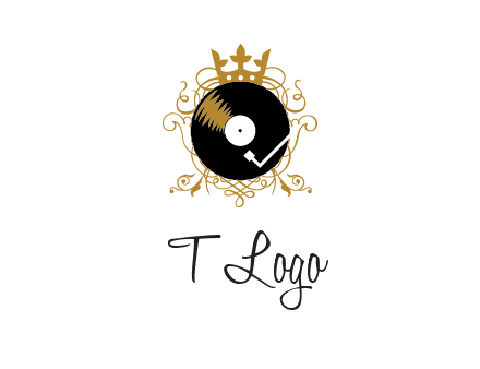 vinyl record with a crown and intricate patterns logo