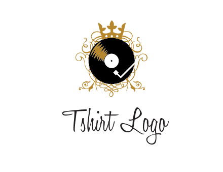 vinyl record with a crown and intricate patterns logo