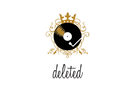 vinyl record with a crown and intricate patterns logo