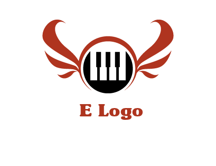 piano keys in a circle with wings logo