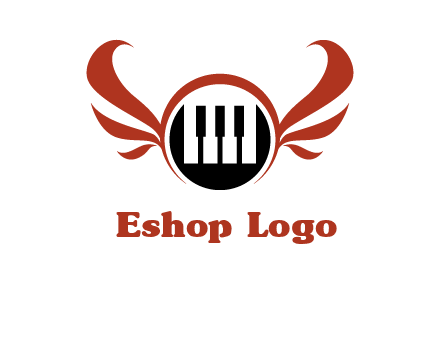 piano keys in a circle with wings logo