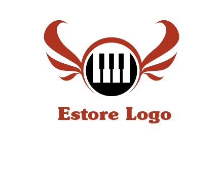 piano keys in a circle with wings logo