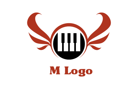 piano keys in a circle with wings logo