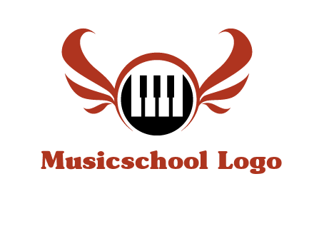 piano keys in a circle with wings logo