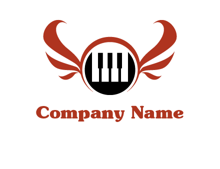 piano keys in a circle with wings logo