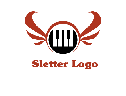 piano keys in a circle with wings logo