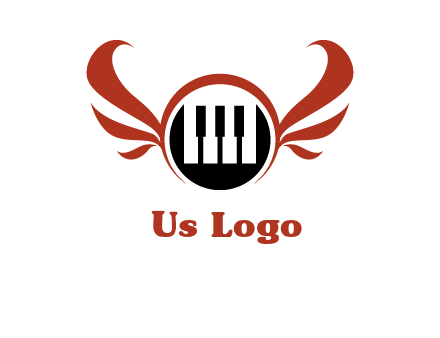 piano keys in a circle with wings logo