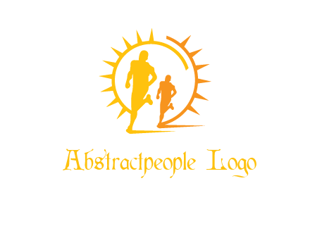 sun behind athletes or men jogging fitness logo