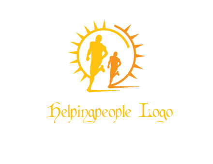 sun behind athletes or men jogging fitness logo