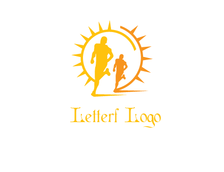 sun behind athletes or men jogging fitness logo