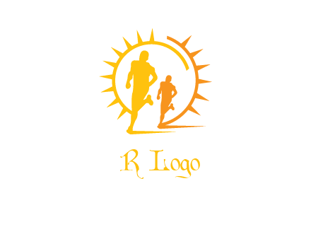 sun behind athletes or men jogging fitness logo