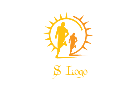 sun behind athletes or men jogging fitness logo