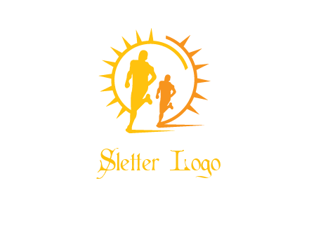 sun behind athletes or men jogging fitness logo