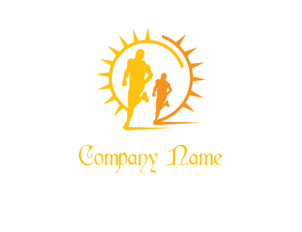 sun behind athletes or men jogging fitness logo