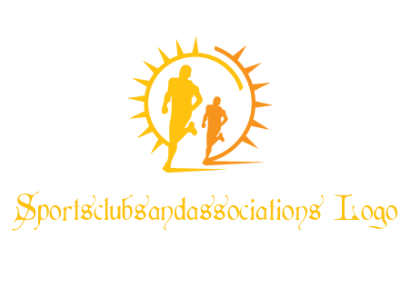 sun behind athletes or men jogging fitness logo