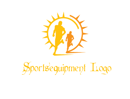 sun behind athletes or men jogging fitness logo