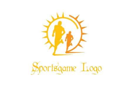 sun behind athletes or men jogging fitness logo