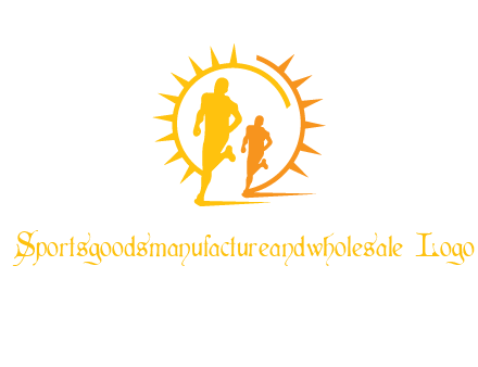 sun behind athletes or men jogging fitness logo