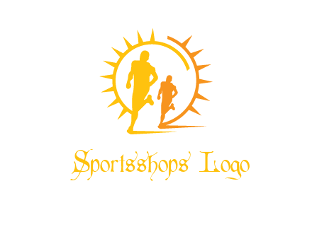 sun behind athletes or men jogging fitness logo