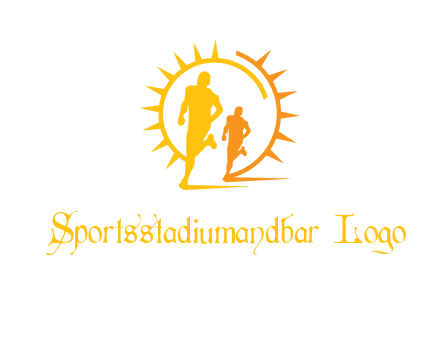 sun behind athletes or men jogging fitness logo