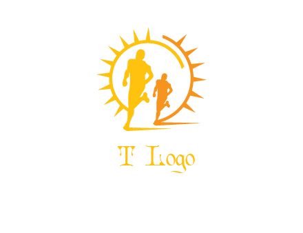 sun behind athletes or men jogging fitness logo