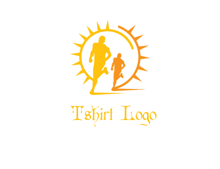 sun behind athletes or men jogging fitness logo