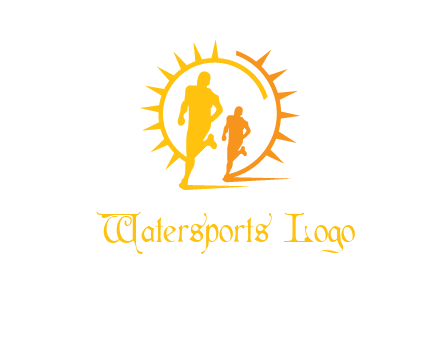 sun behind athletes or men jogging fitness logo