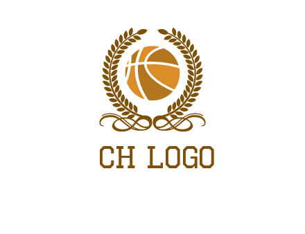 basketball inside a wreath logo