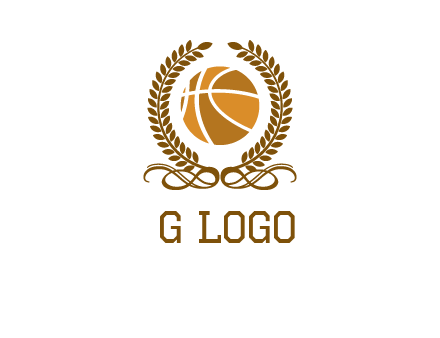 basketball inside a wreath logo