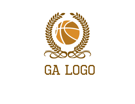 basketball inside a wreath logo