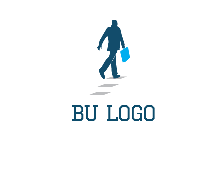 man walking on while carrying a briefcase logo