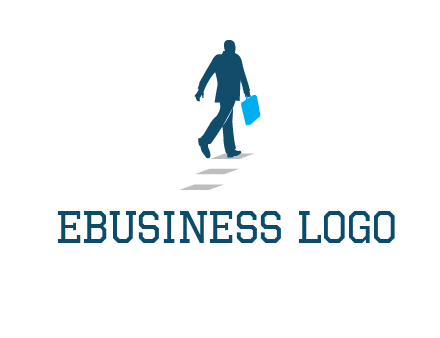 man walking on while carrying a briefcase logo