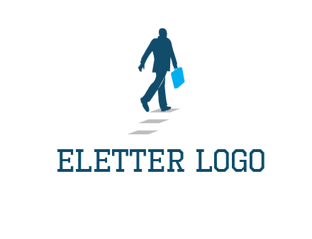 man walking on while carrying a briefcase logo