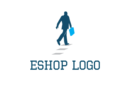 man walking on while carrying a briefcase logo