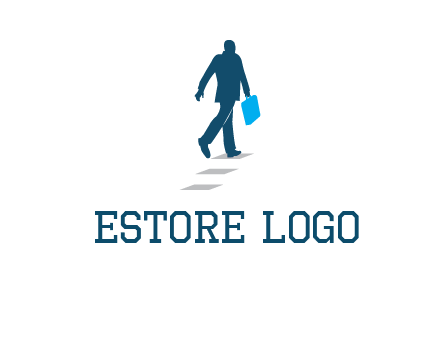 man walking on while carrying a briefcase logo