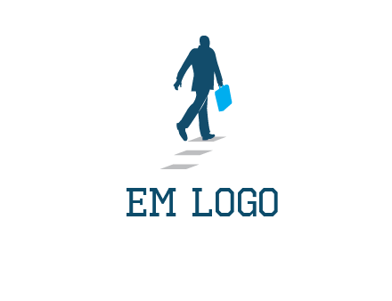 man walking on while carrying a briefcase logo