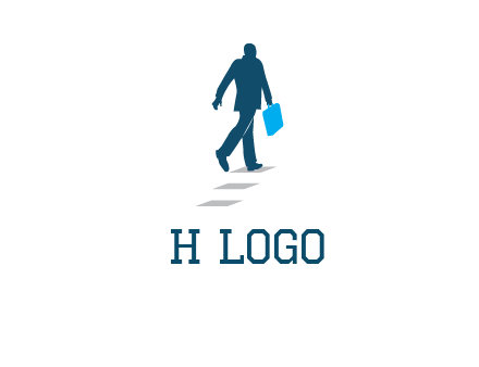 man walking on while carrying a briefcase logo