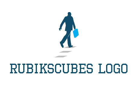 man walking on while carrying a briefcase logo