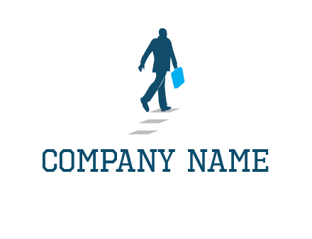 man walking on while carrying a briefcase logo