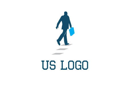 man walking on while carrying a briefcase logo