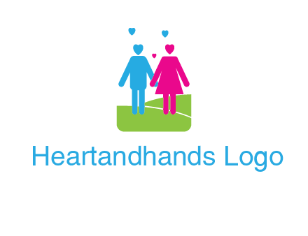 couple icons in love standing hand in hand logo