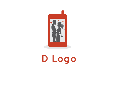 online dating site logo with the image of a couple with hearts inside a phone