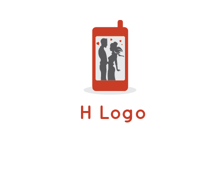 online dating site logo with the image of a couple with hearts inside a phone