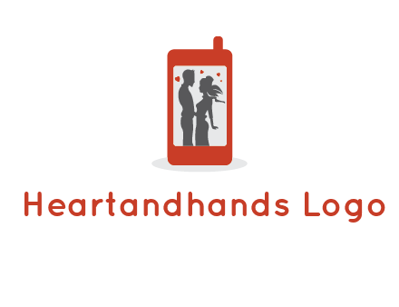 online dating site logo with the image of a couple with hearts inside a phone