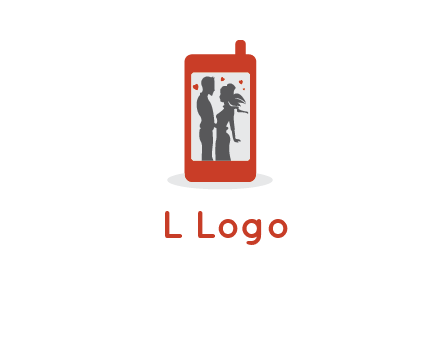 online dating site logo with the image of a couple with hearts inside a phone