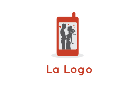 online dating site logo with the image of a couple with hearts inside a phone