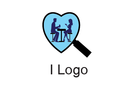 couple on a date under a heat shaped magnifying glass logo