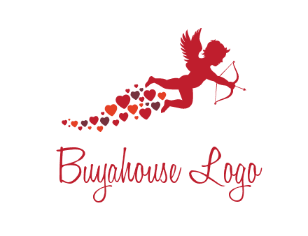 cupid logo with hearts and a bow and arrow