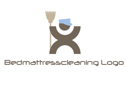 janitorial logo with a man with a broom