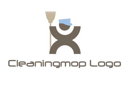 janitorial logo with a man with a broom